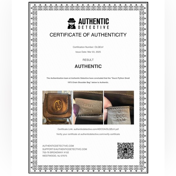 Gucci 1973 Python Crossbody Bag
Physical COA included - Picture 15 of 15